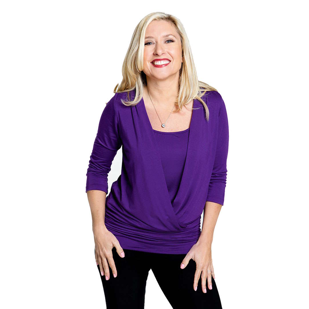 Wrap over women's top to cover your tummy  in violet