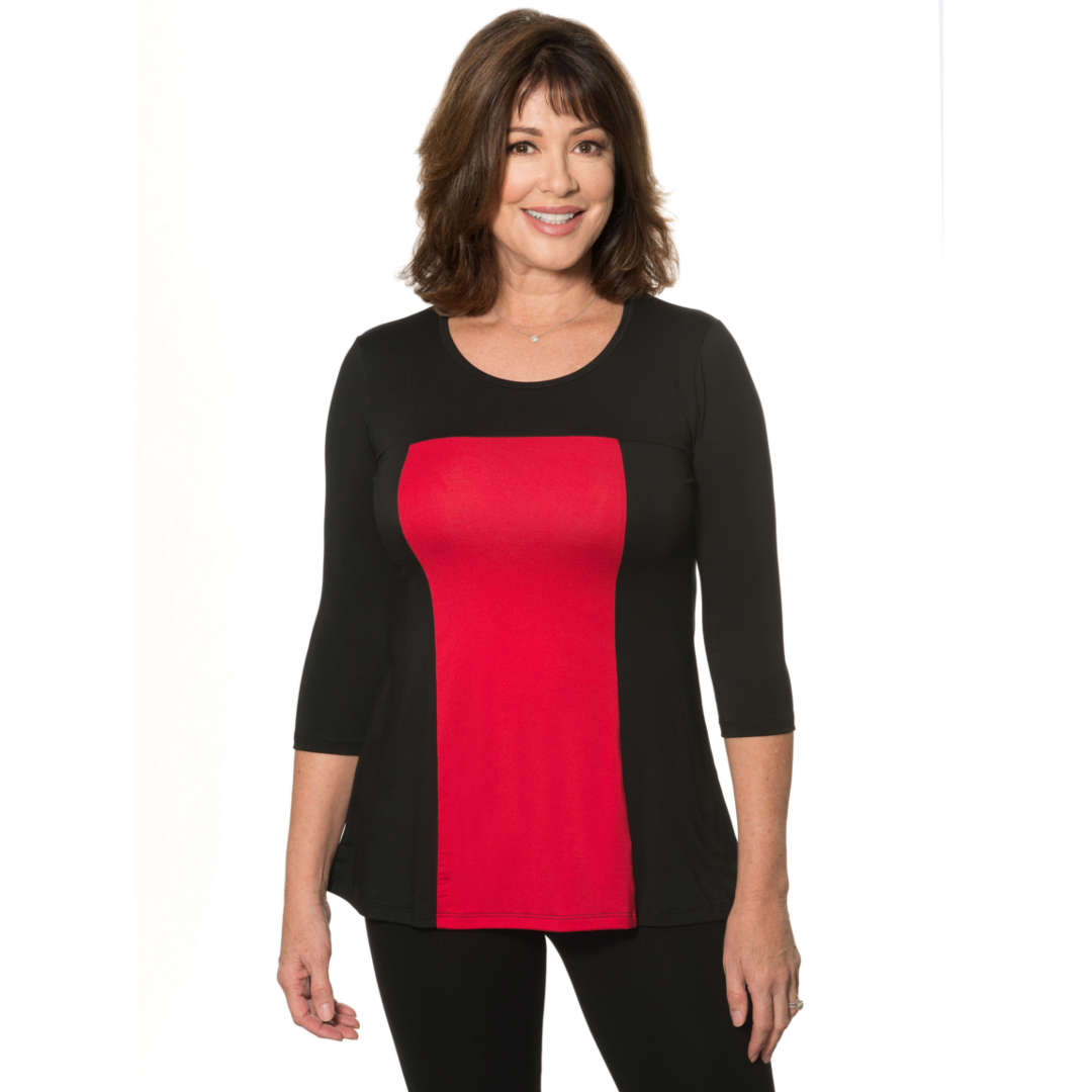 Black and red color block women's top