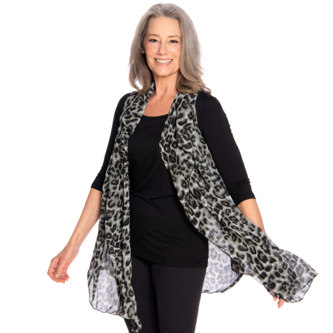 black and gray leopard chiffon vest, flowing loose