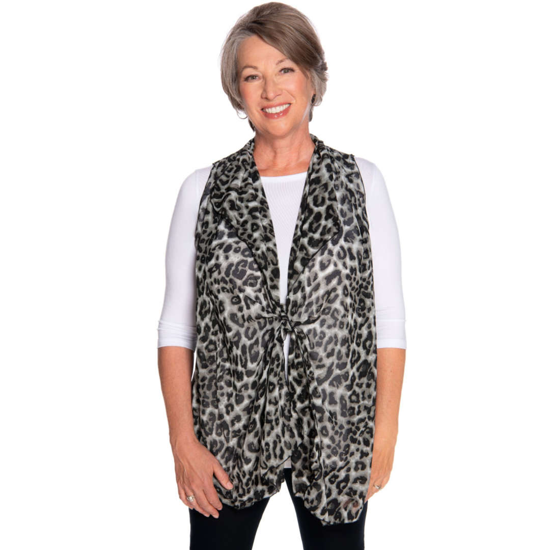 Black and Gray Leopard Chiffon Vest