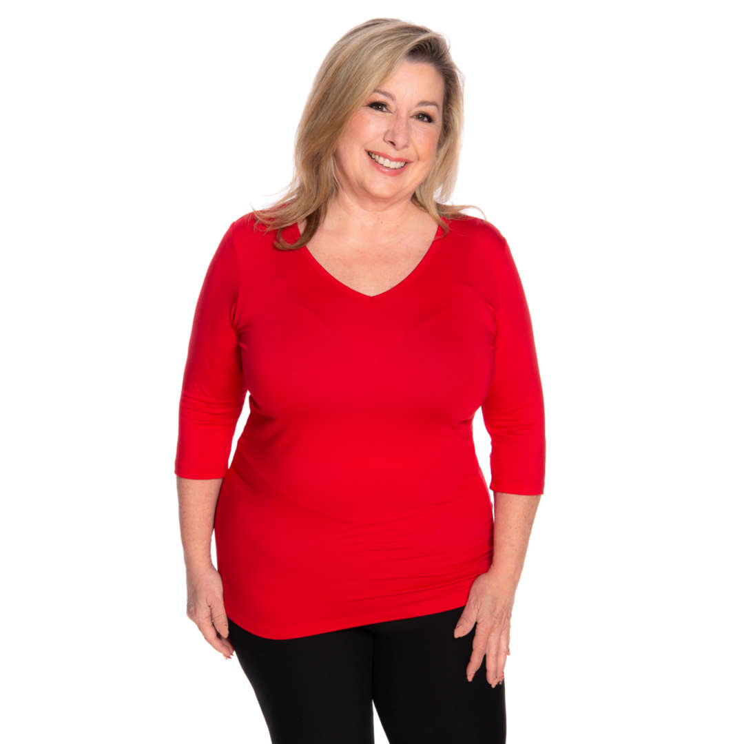 Red v-neck women's petite size top