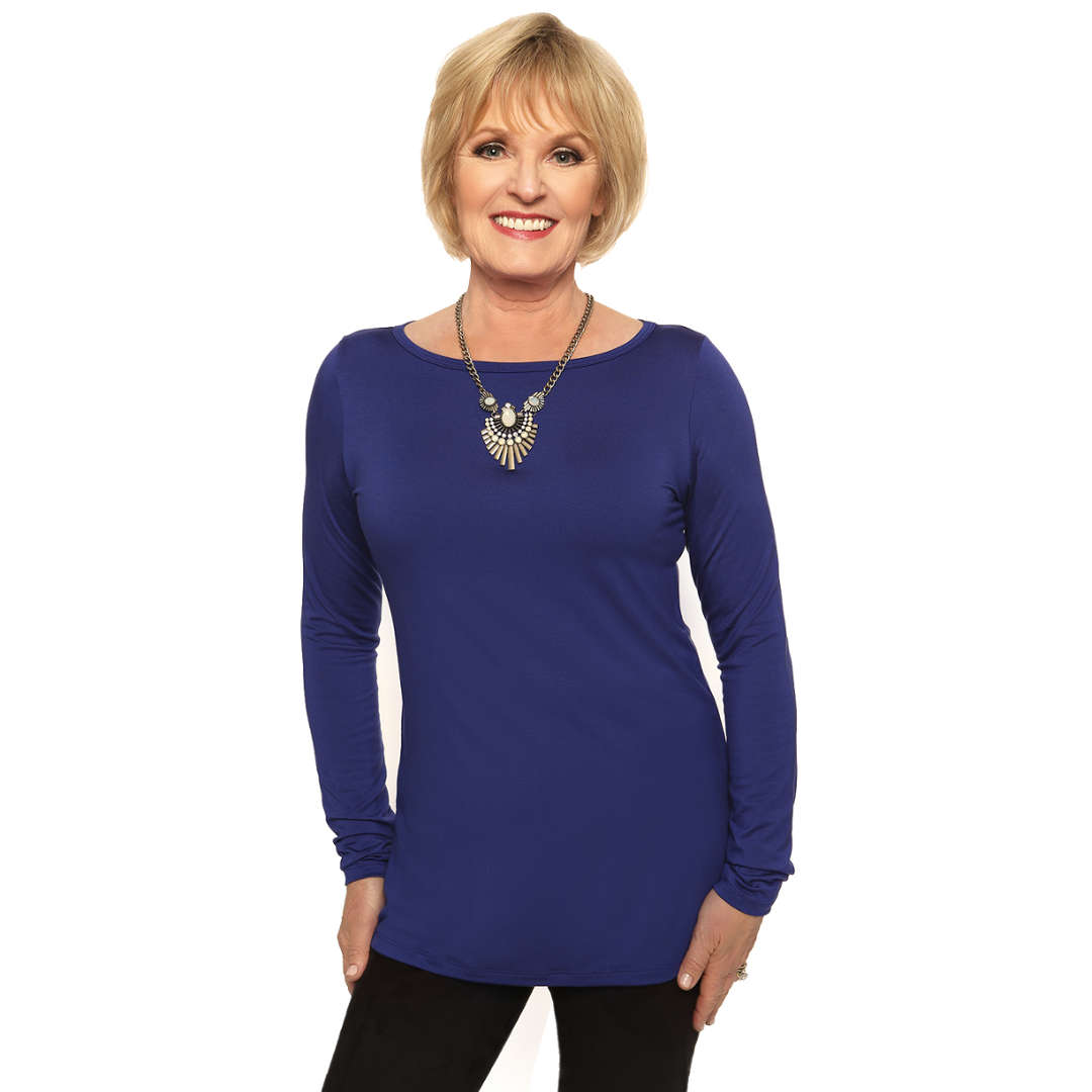 Long sleeved boat neck women's top in royal blue