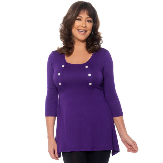 violet women's top with a-line body and buttons
