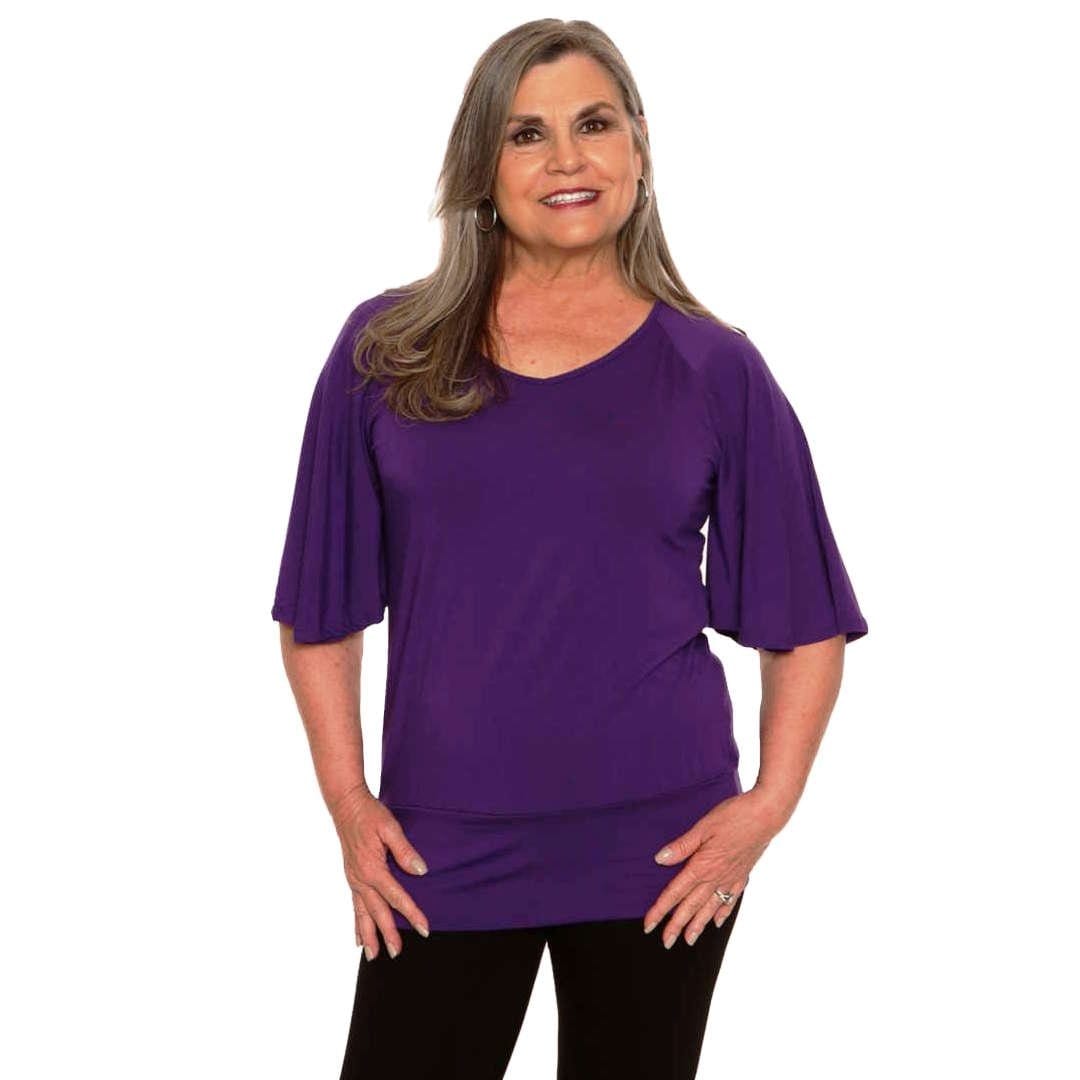 violet women's bell sleeved top