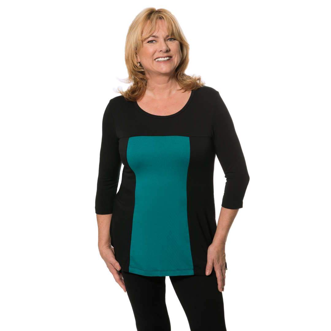 Teal and black color block women's top