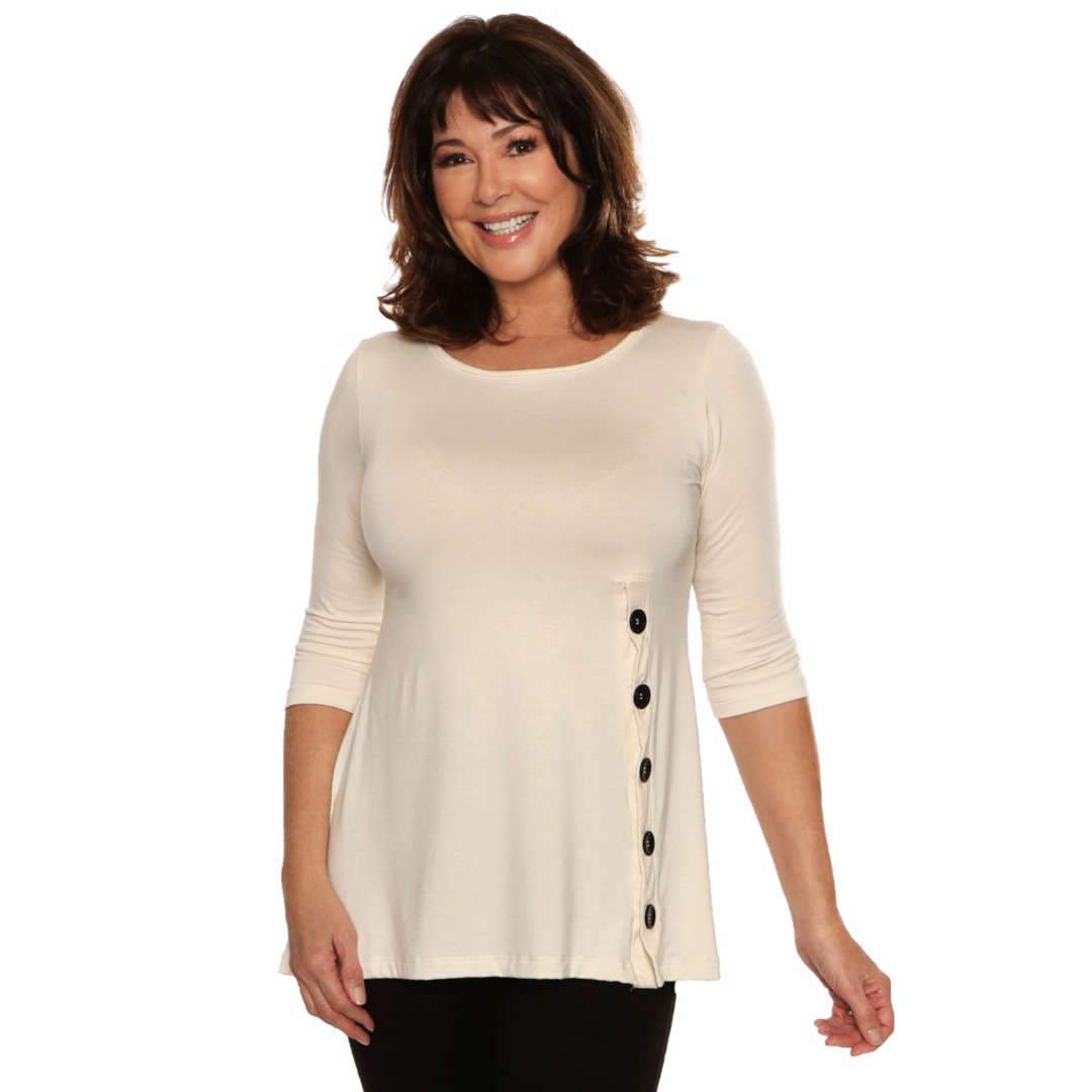 Ivory a-line women's top with slimming buttons
